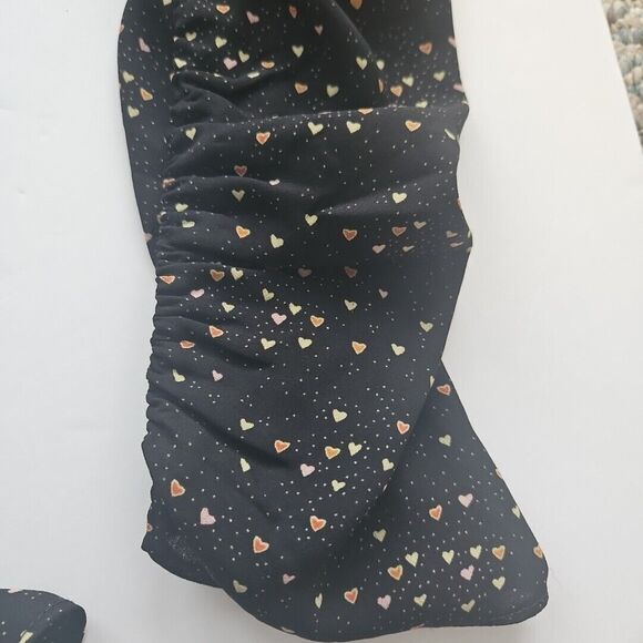 Cabi Blouse Black w/ Colorful Tiny Hearts, Peplum, Ruffles Neckline, Snaps,‎ Sm. - Picture 7 of 10